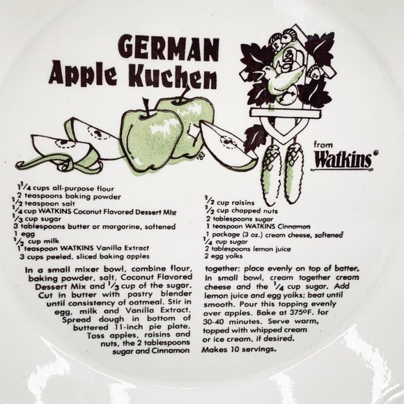 Vintage Watkins German Apple Kuchen Pie Plate Pan Recipe Oven Ware Kitchen Decor - Picture 3 of 9